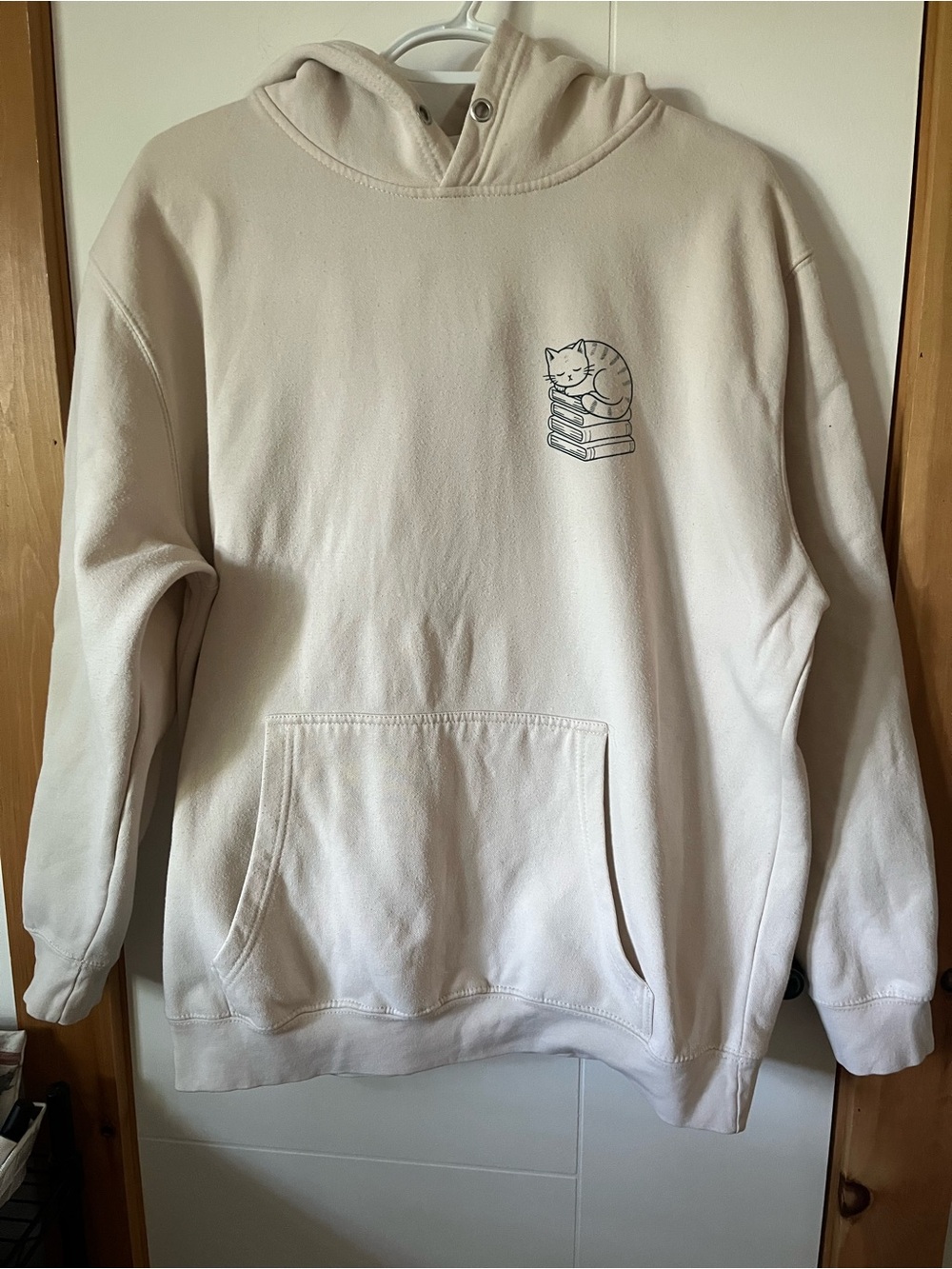 Indigo Cream Hoodie Sweatshirt with Cat Stack Graphic